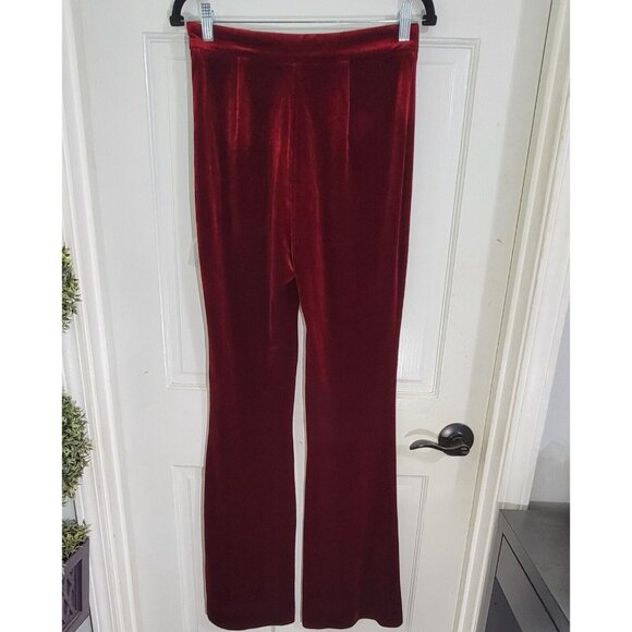 House Of London Women's Red Velvet Flared Leg Pants Side Zip Flat Front Size M - Picture 4 of 8